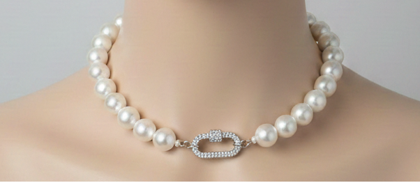 White Pearl Carabiner on Beige Mannequin